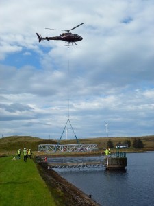 FRP Bridge installed by Helicopter at Earlsburn Reservoir, Scotland