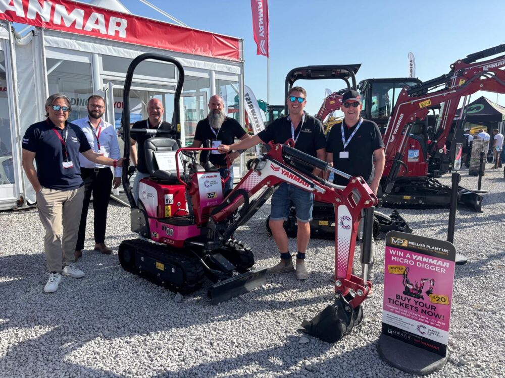 Think pink: Mellor Plant UK raffles Yanmar SV08 for Cancer Research UK