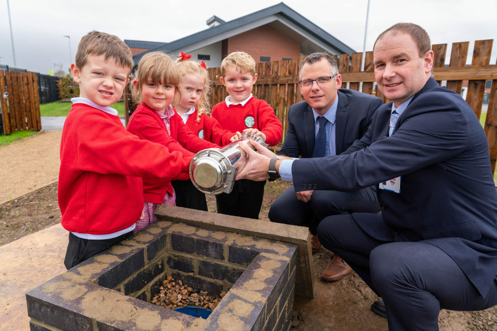 A time capsule has been buried at a new £7m primary school which has been built by Clegg Construction